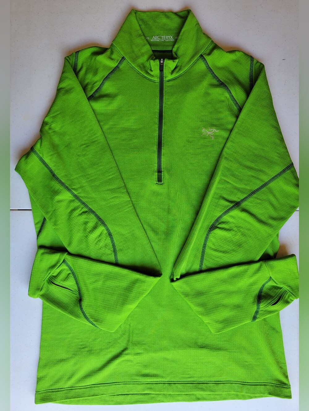 ARC'TERYX Motus AR Zip Neck LS Size Large Lime Green 14623 Men's